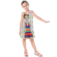 Tan Swimmer Flowerwall Kids  Sleeveless Dress by snowwhitegirl