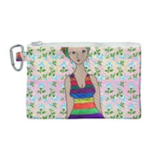 Tan Swimmer Flowerwall Canvas Cosmetic Bag (medium) by snowwhitegirl