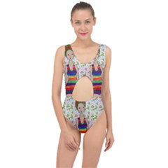 Tan Swimmer Flowerwall Center Cut Out Swimsuit by snowwhitegirl