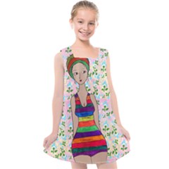 Tan Swimmer Flowerwall Kids  Cross Back Dress