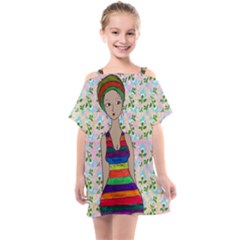 Tan Swimmer Flowerwall Kids  One Piece Chiffon Dress by snowwhitegirl