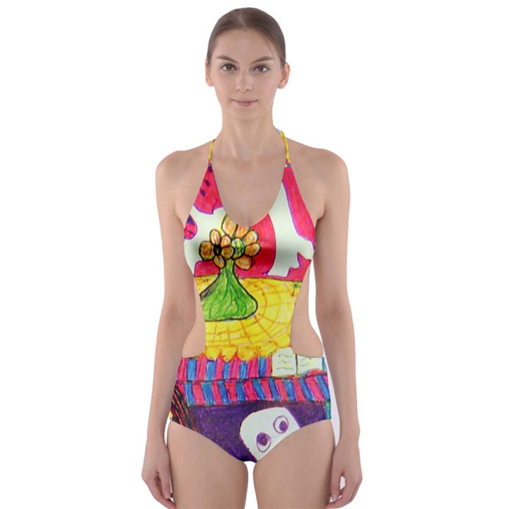 Circus Ghosts Cut-Out One Piece Swimsuit