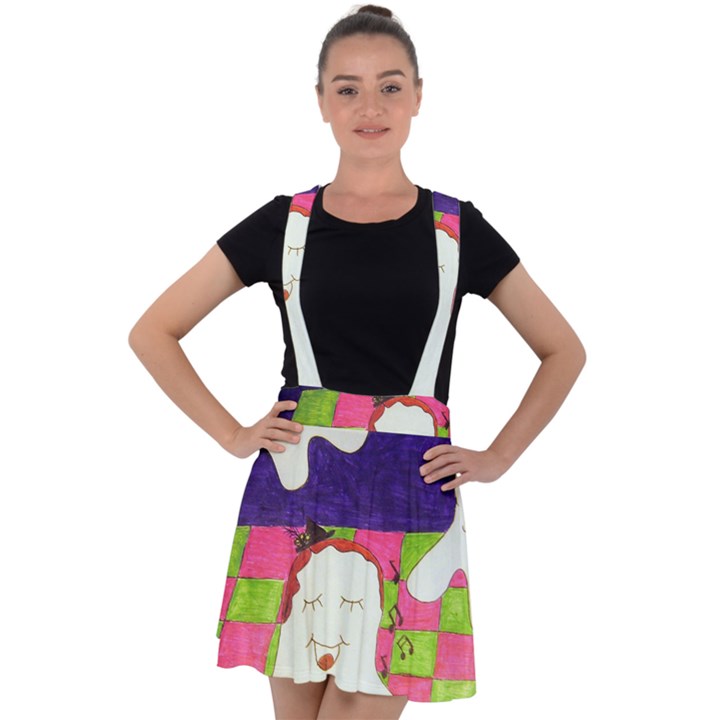 Circus Ghosts Sing Velvet Suspender Skater Skirt