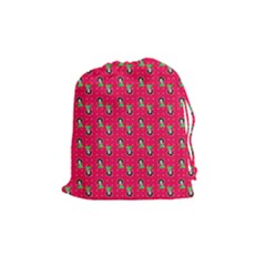 Headphones Girl Pink Red Drawstring Pouch (medium) by snowwhitegirl