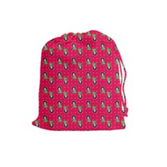 Headphones Girl Pink Red Drawstring Pouch (large) by snowwhitegirl