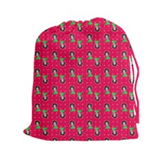 Headphones Girl Pink Red Drawstring Pouch (2xl) by snowwhitegirl