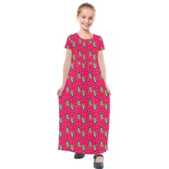 Headphones Girl Pink Red Kids  Short Sleeve Maxi Dress by snowwhitegirl