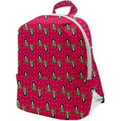 Headphones Girl Pink Red Zip Up Backpack