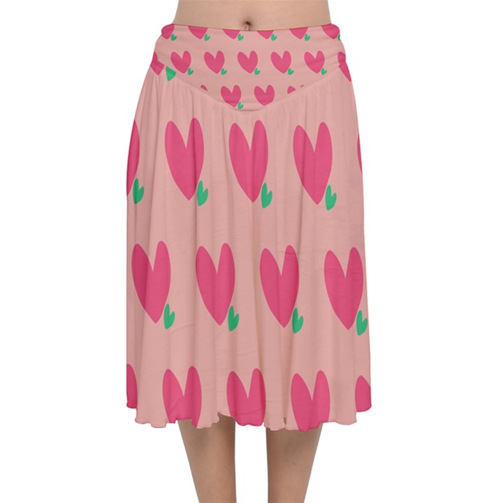 Hearts Velvet Flared Midi Skirt