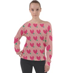 Hearts Off Shoulder Long Sleeve Velour Top