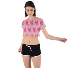 Hearts Tie Back Short Sleeve Crop Tee