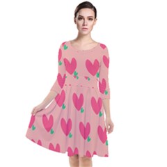 Hearts Quarter Sleeve Waist Band Dress