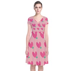 Hearts Short Sleeve Front Wrap Dress