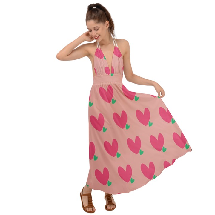 Hearts Backless Maxi Beach Dress