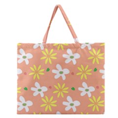 Beige Flowers W No Red Flower Zipper Large Tote Bag