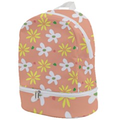 Beige Flowers W No Red Flower Zip Bottom Backpack