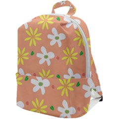 Beige Flowers W No Red Flower Zip Up Backpack