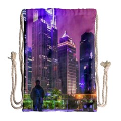 Lujiazui District Nigth Scene, Shanghai China Drawstring Bag (large) by dflcprintsclothing