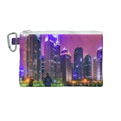 Lujiazui District Nigth Scene, Shanghai China Canvas Cosmetic Bag (medium) by dflcprintsclothing