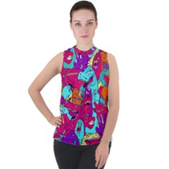 Dinos Mock Neck Chiffon Sleeveless Top by Sobalvarro