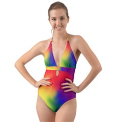 Rainbow Colors Lgbt Pride Abstract Art Halter Cut-out One Piece Swimsuit by yoursparklingshop