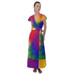 Rainbow Colors Lgbt Pride Abstract Art Flutter Sleeve Maxi Dress by yoursparklingshop