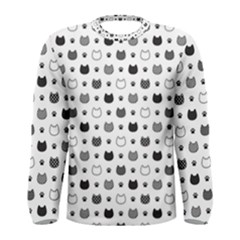 Kitten Head Paw Footprint Seamless Pattern 1 Men s Long Sleeve Tee