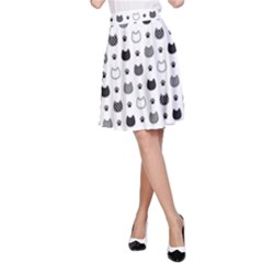 Kitten Head Paw Footprint Seamless Pattern 1 A-line Skirt by TastefulDesigns