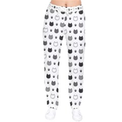 Kitten Head Paw Footprint Seamless Pattern 1 Women Velvet Drawstring Pants