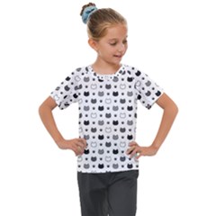 Kitten Head Paw Footprint Seamless Pattern 1 Kids  Mesh Piece Tee