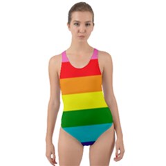 Original 8 Stripes Lgbt Pride Rainbow Flag Cut-out Back One Piece Swimsuit by yoursparklingshop