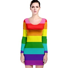 Original 8 Stripes Lgbt Pride Rainbow Flag Long Sleeve Velvet Bodycon Dress