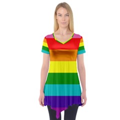 Original 8 Stripes Lgbt Pride Rainbow Flag Short Sleeve Tunic  by yoursparklingshop