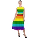 Original 8 Stripes LGBT Pride Rainbow Flag Midi Tie-Back Chiffon Dress View1