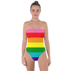 Original 8 Stripes Lgbt Pride Rainbow Flag Tie Back One Piece Swimsuit by yoursparklingshop