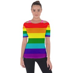 Original 8 Stripes Lgbt Pride Rainbow Flag Shoulder Cut Out Short Sleeve Top by yoursparklingshop