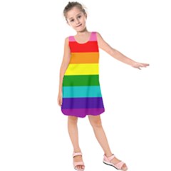 Original 8 Stripes Lgbt Pride Rainbow Flag Kids  Sleeveless Dress by yoursparklingshop