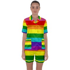 Original 8 Stripes Lgbt Pride Rainbow Flag Satin Short Sleeve Pyjamas Set by yoursparklingshop