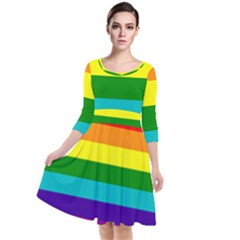 Original 8 Stripes Lgbt Pride Rainbow Flag Quarter Sleeve Waist Band Dress by yoursparklingshop