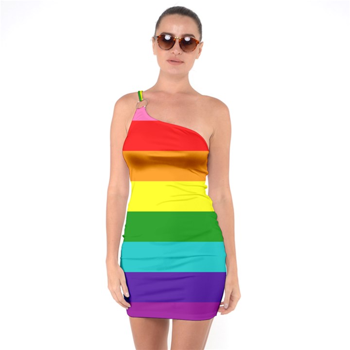 Original 8 Stripes LGBT Pride Rainbow Flag One Soulder Bodycon Dress