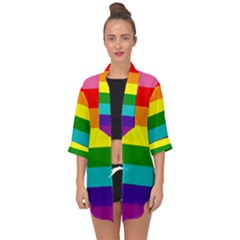 Original 8 Stripes Lgbt Pride Rainbow Flag Open Front Chiffon Kimono by yoursparklingshop