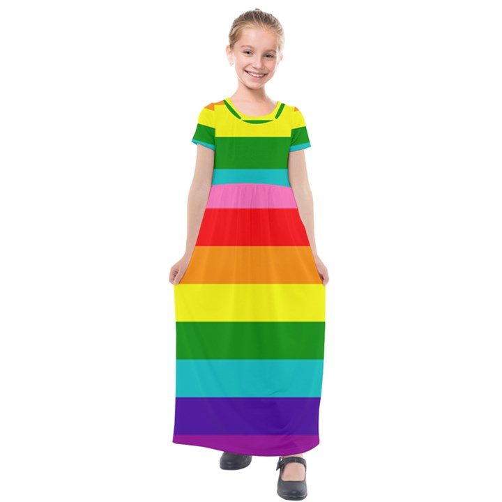 Original 8 Stripes LGBT Pride Rainbow Flag Kids  Short Sleeve Maxi Dress