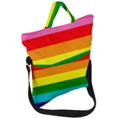 Original 8 Stripes Lgbt Pride Rainbow Flag Fold Over Handle Tote Bag by yoursparklingshop