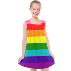 Original 8 Stripes Lgbt Pride Rainbow Flag Kids  Cross Back Dress by yoursparklingshop