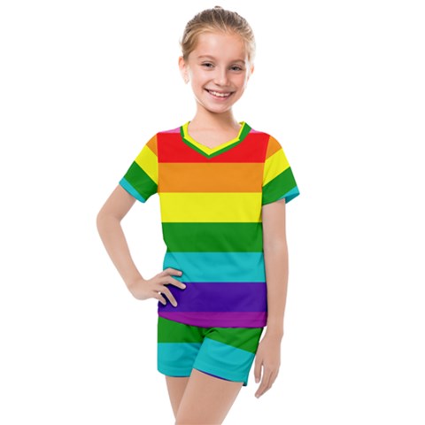 Original 8 Stripes Lgbt Pride Rainbow Flag Kids  Mesh Tee And Shorts Set by yoursparklingshop