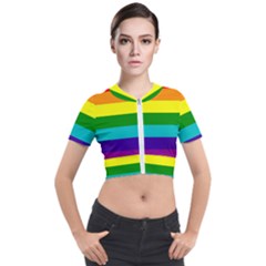 Original 8 Stripes Lgbt Pride Rainbow Flag Short Sleeve Cropped Jacket by yoursparklingshop