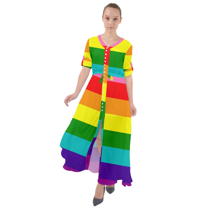 Original 8 Stripes LGBT Pride Rainbow Flag Waist Tie Boho Maxi Dress