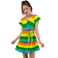 Original 8 Stripes Lgbt Pride Rainbow Flag Flutter Sleeve Wrap Dress by yoursparklingshop