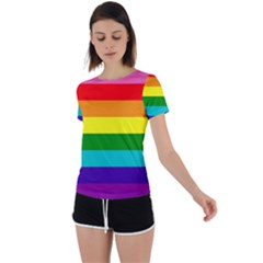 Original 8 Stripes Lgbt Pride Rainbow Flag Back Circle Cutout Sports Tee by yoursparklingshop