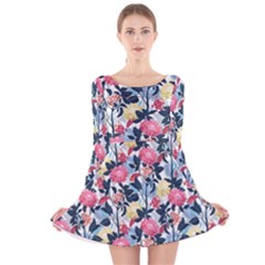 Beautiful Floral Pattern Long Sleeve Velvet Skater Dress